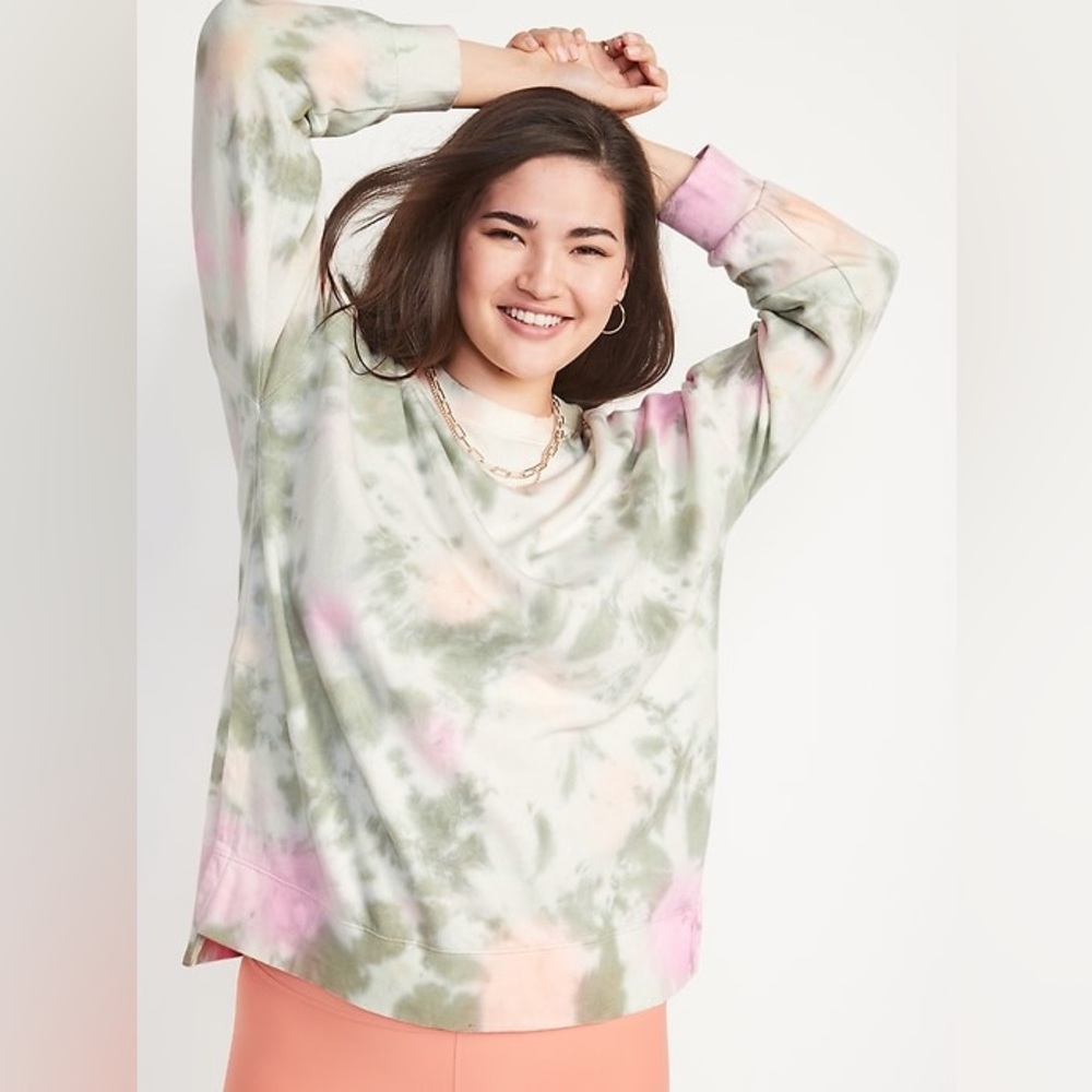 Old Navy Long-Sleeve French-Terry Tunic Sweatshirt in Multi Tie-Dye, Size Small